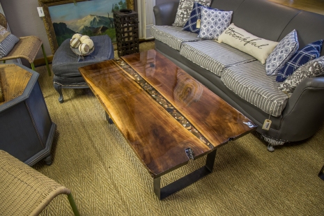Black Walnut Table with Lake Superior Rock and Agate Inlay - Located at That Old Blue Door in Waseca, MN