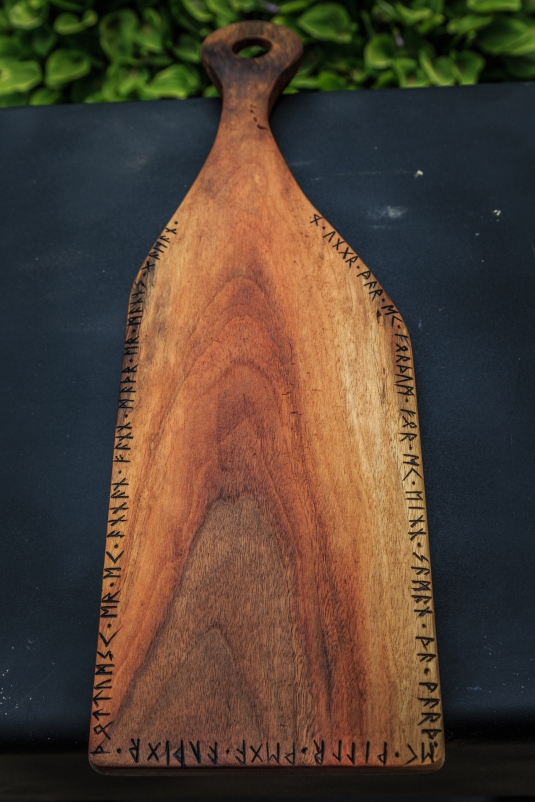 Black Walnut Serving Board with Runic Inscription from Hávamál
